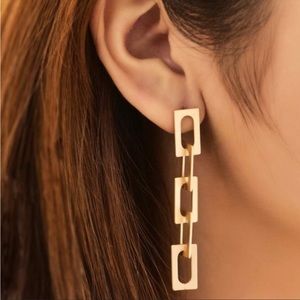 Gold Geo Link Zipper Drop Dangle Earrings